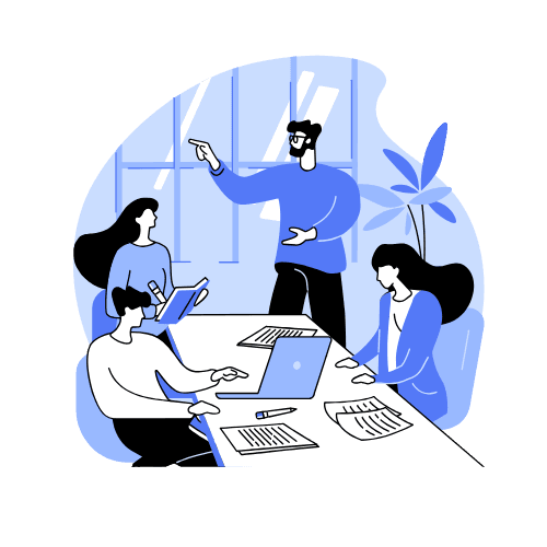 Process step illustration: Meeting with team